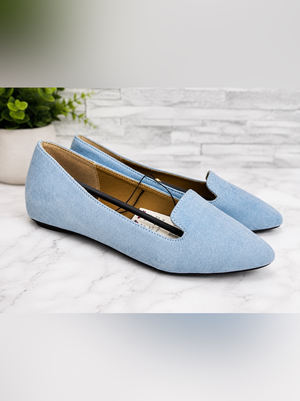 Madras Light Blue Suede Pointed Toe Flats